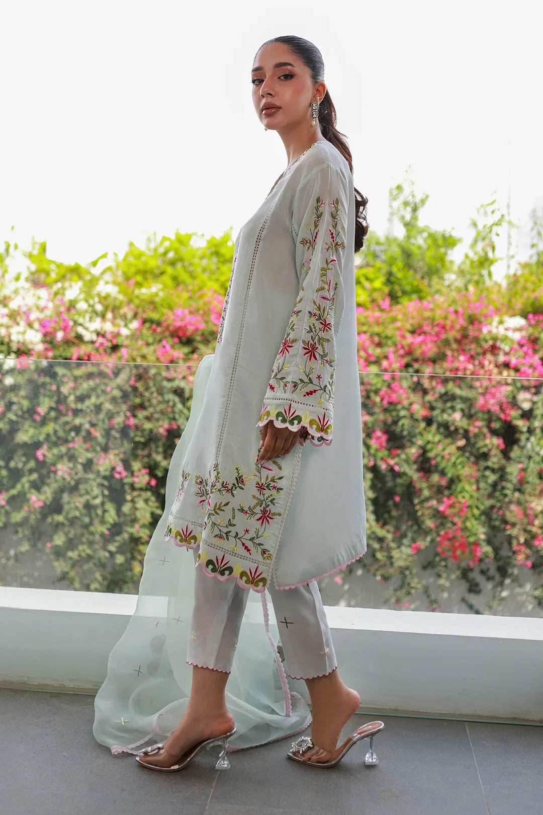 Nadia Khan Pret Embroidered Raw Silk 3 Piece Ice Blue