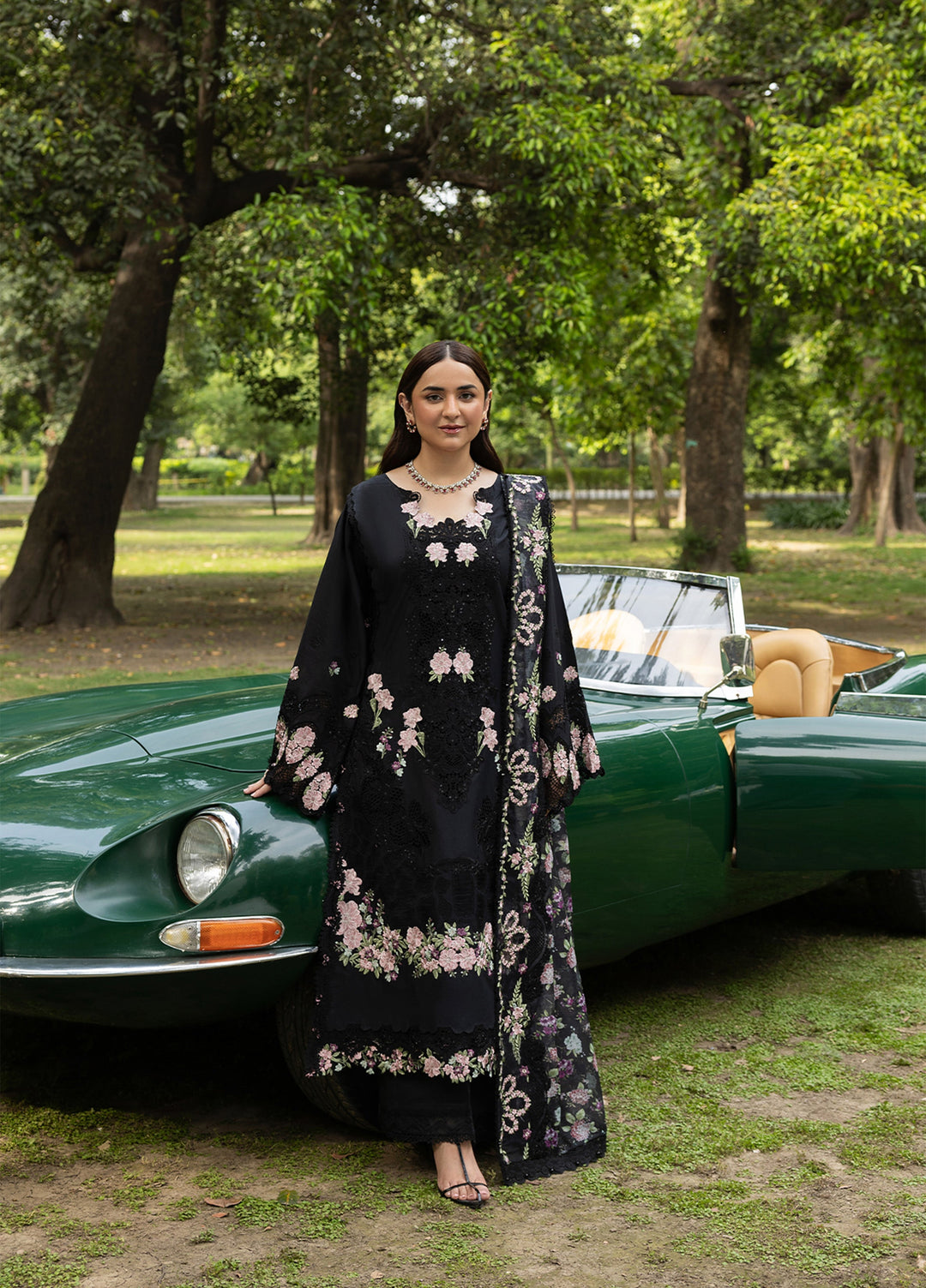 Elaf Premium Unstitched Embroidered Lawn 3 Piece Suit EL26ULF Black Mascara ELQ-5B - Festive Collection