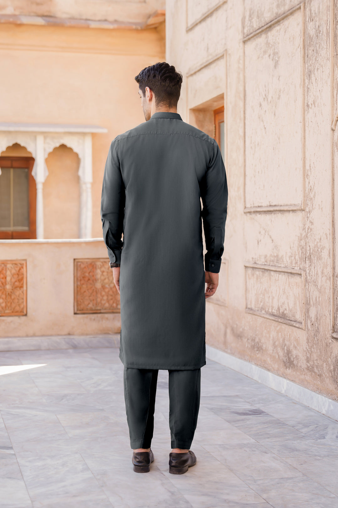 Misaal by Divinely Crafted Solids Shalwar Kameez For Men Dusk Grey Blended SK295-0725-DG - Summer Collection