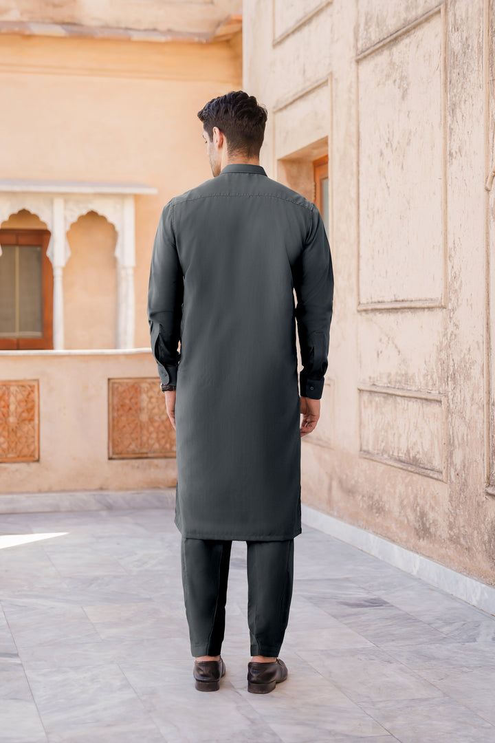 Misaal by Divinely Crafted Solids Shalwar Kameez For Men Dusk Grey Blended SK295-0725-DG - Summer Collection