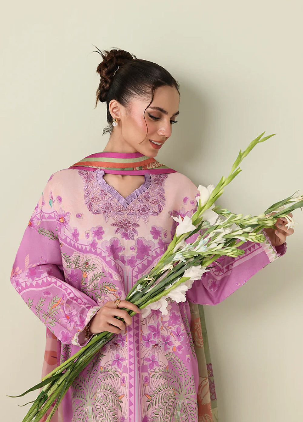 Rosette by Roheenaz Unstitched Lawn Embroidered 3 Piece Suit RNZ26UR Soft Solstice-6B - Summer Collection
