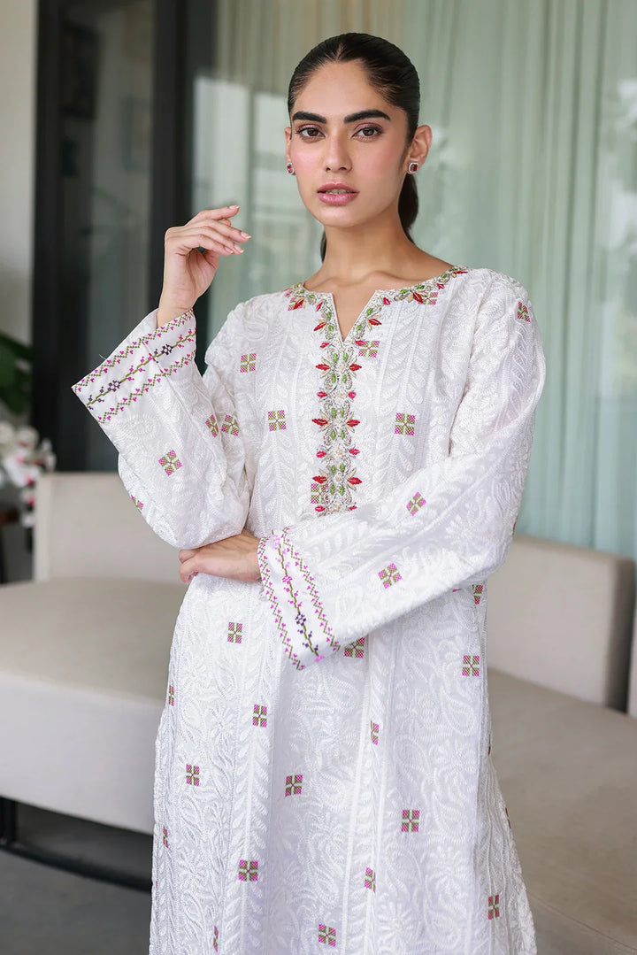 Nadia Khan Pret Embroidered Raw Silk 2 Piece Rose White