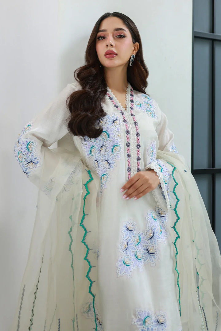 Nadia Khan Pret Embroidered Raw Silk 3 Piece Dove White