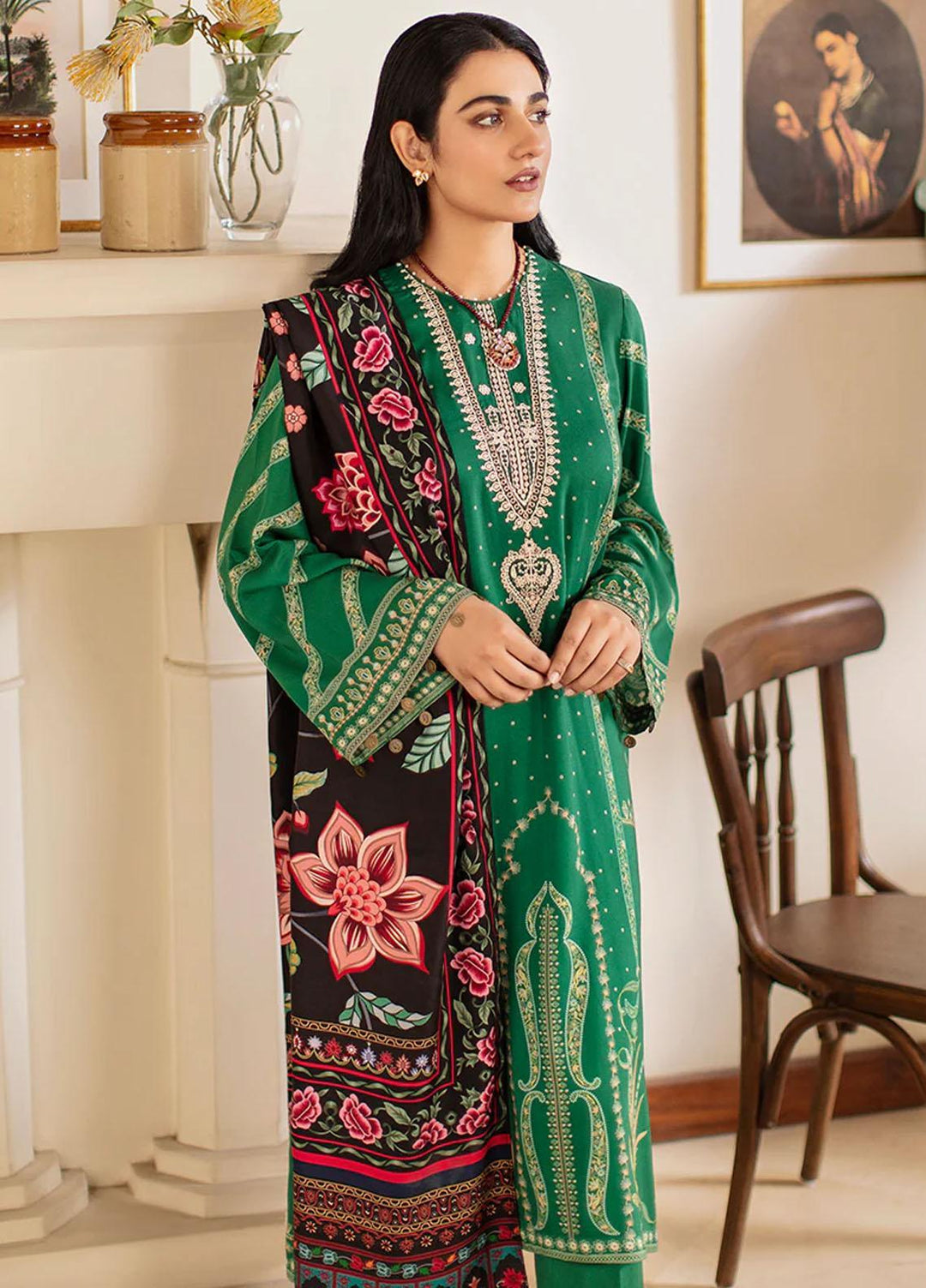 Cross Stitch Embroidered Linen Suits Unstitched 3 Piece CS22W 08 Pacific Pine - Winter Collection