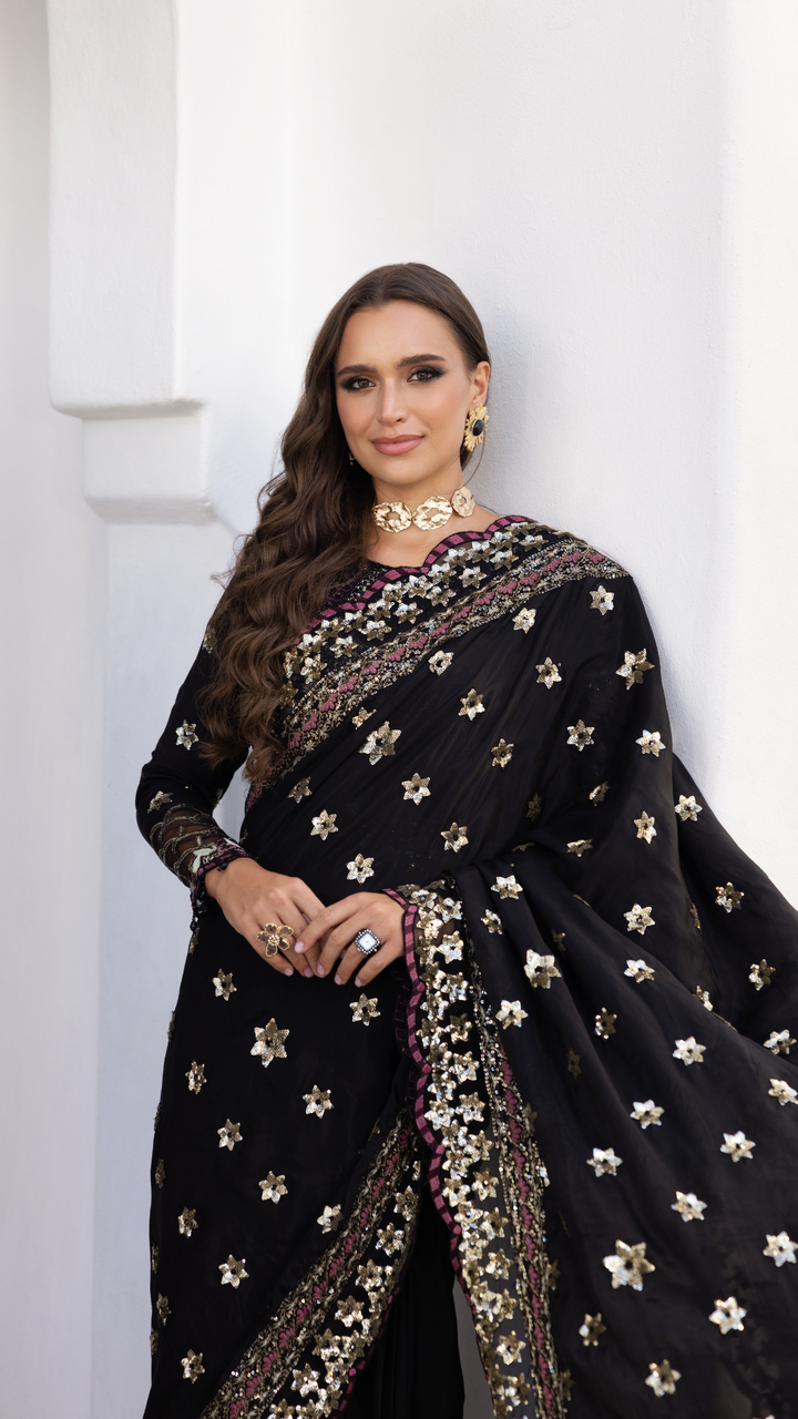 Zebtan Women Unstitched Embroidered Silk Saree Suit ZN-08 Festive Collection