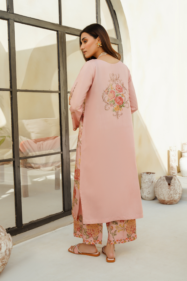 Divinely Crafted Pret Printed Cotton Silk 2 Piece Sapphire Pink