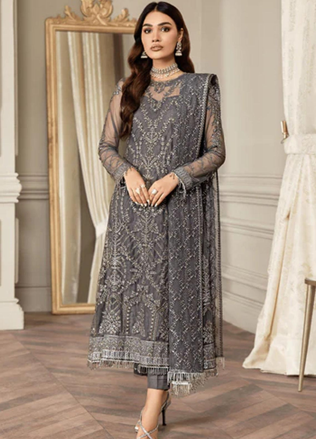 Mehroze By Zarif Embroidered  Suits Unstitched 3 Piece ZMF 07 STORM GREY - Luxury Collection