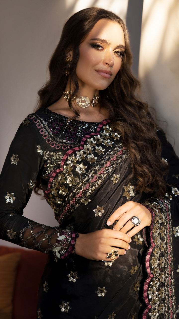 Zebtan Women Unstitched Embroidered Silk Saree Suit ZN-08 Festive Collection