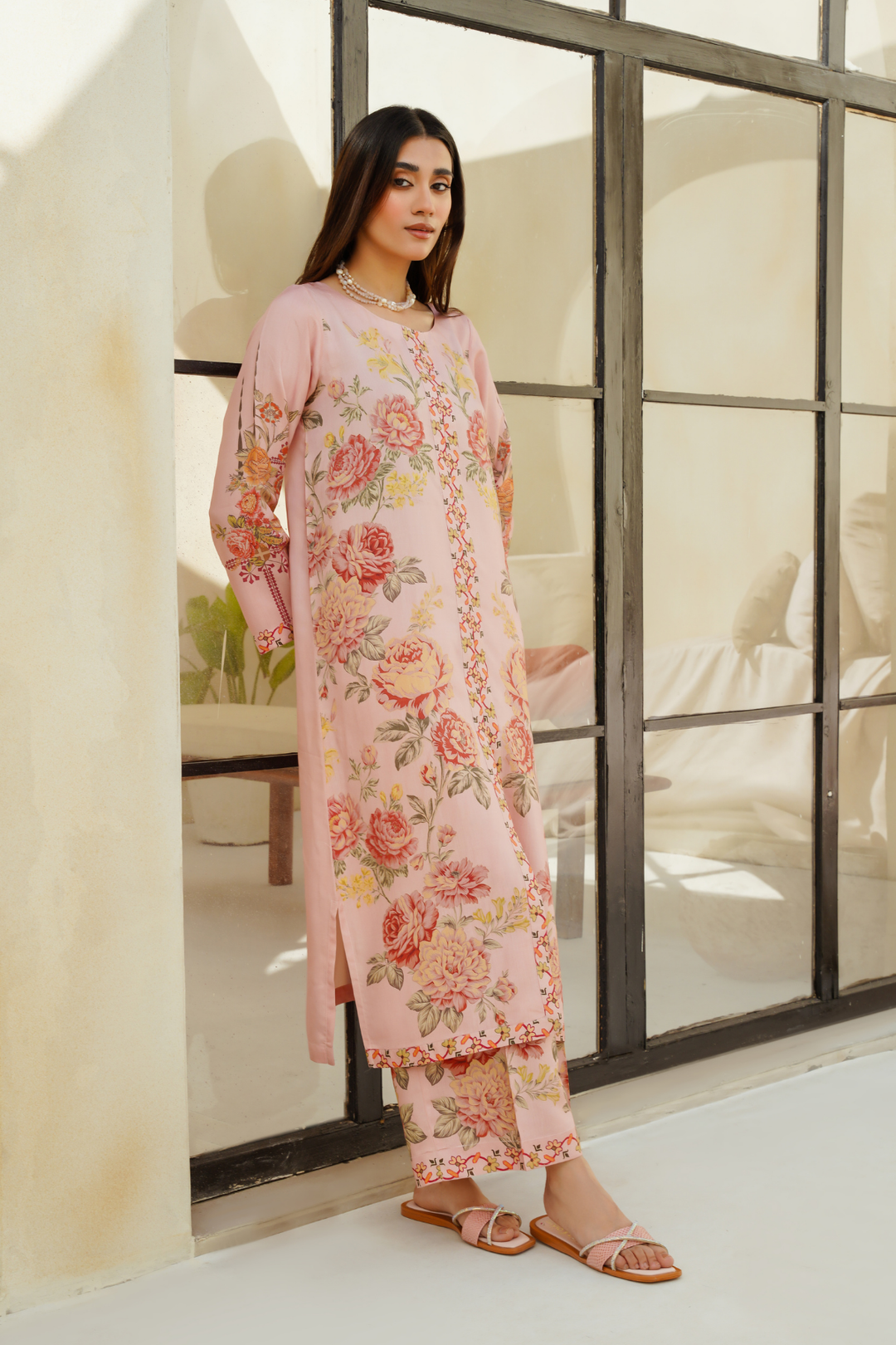 Divinely Crafted Pret Printed Cotton Silk 2 Piece Sapphire Pink