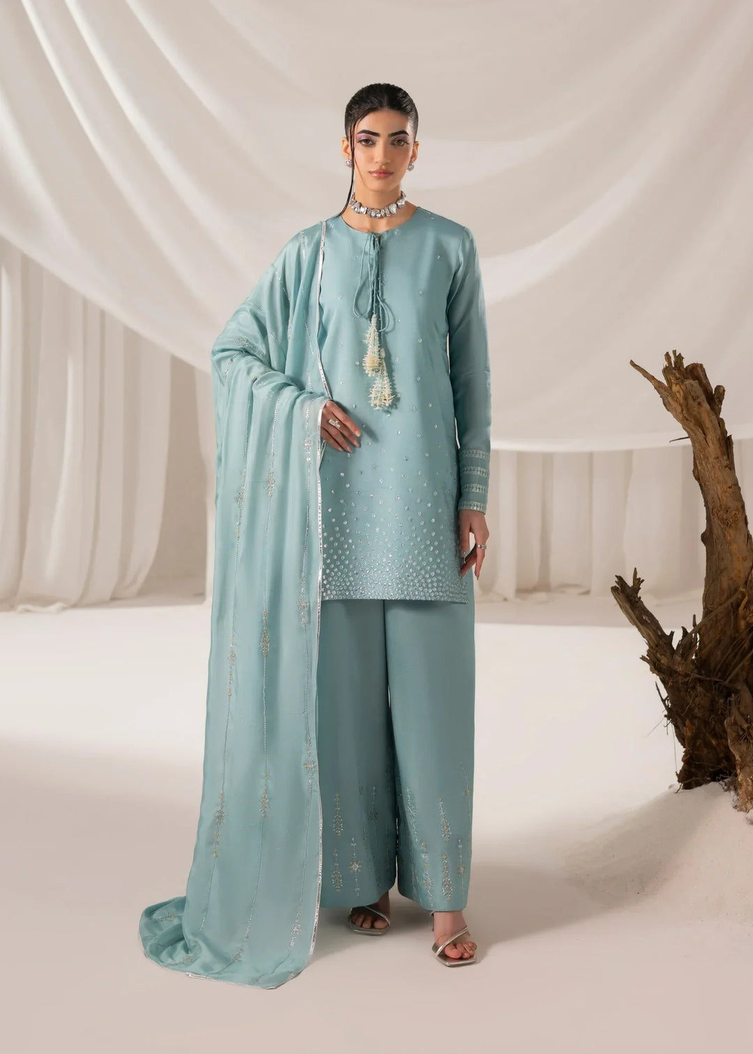Celeste by Jamni RTW Embroidered Sheesha Silk 3 Piece Suit AERIAL Festive Collection