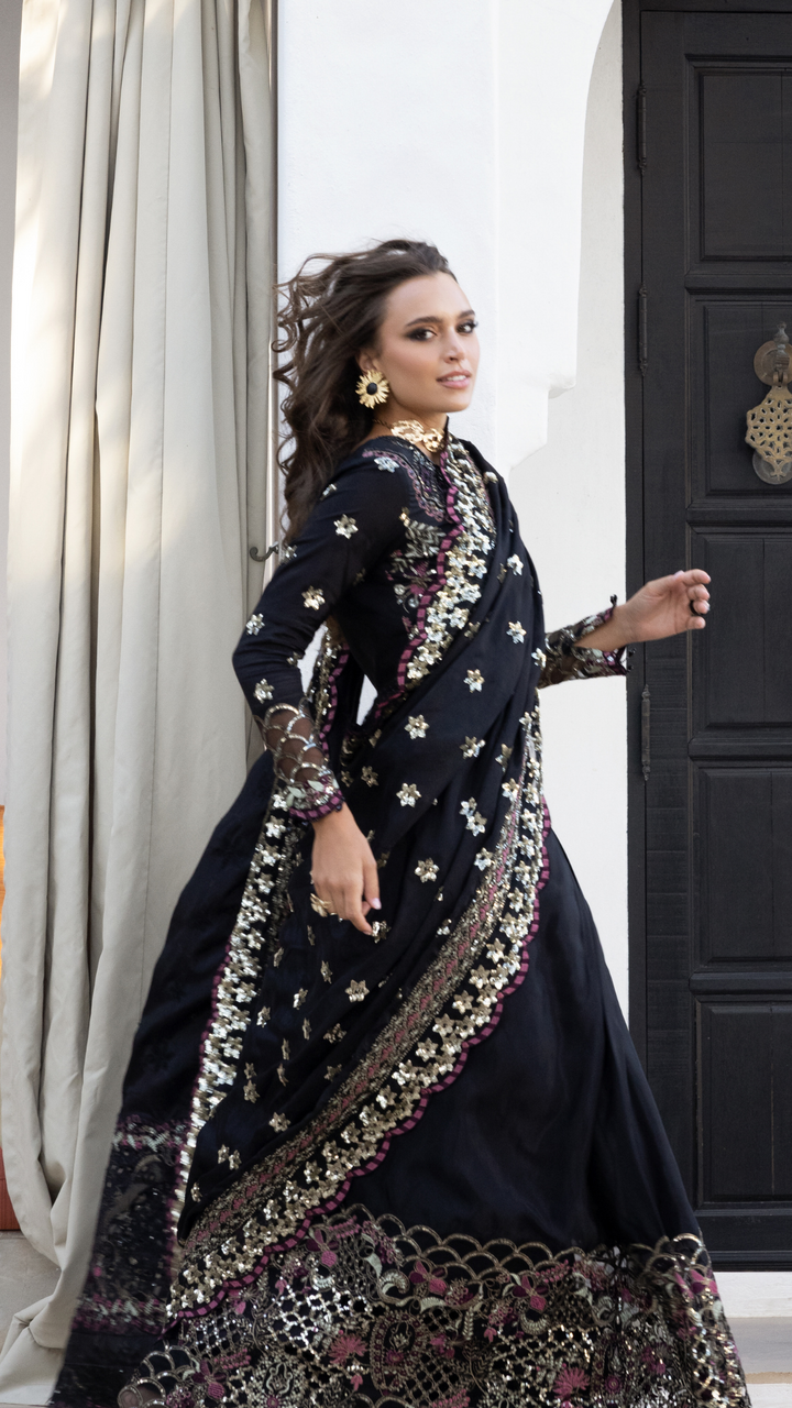 Zebtan Women Unstitched Embroidered Silk Saree Suit ZN-08 Festive Collection
