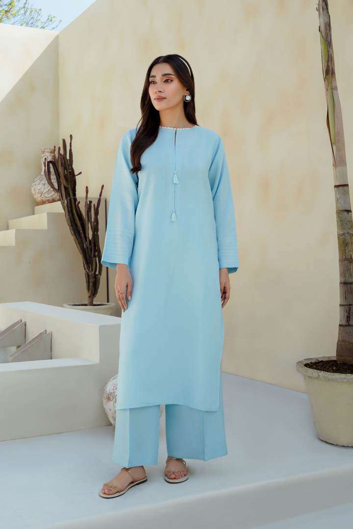 Divinely Crafted Pret Solids Cotton Silk 2 Piece Arctic Blue