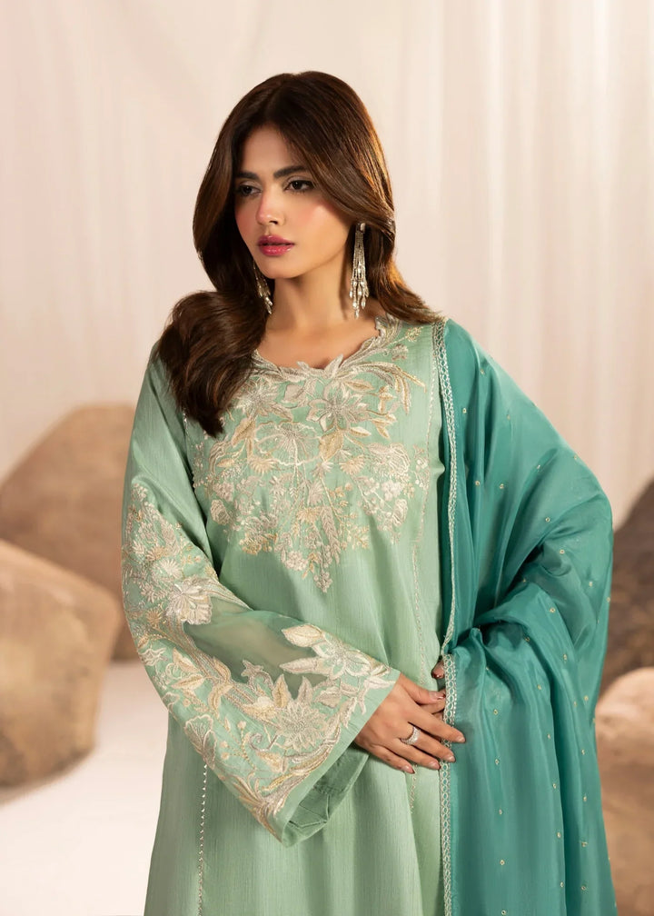 Silk Atelier by Jamni RTW Embroidered Korean Silk 3 Piece Suit SEAFORM SUGAR Festive Collection