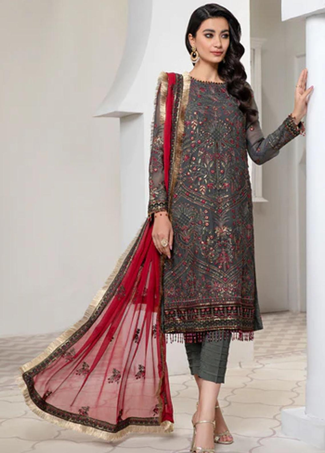 Pareesia by Zarif Embroidered  Suits Unstitched 3 Piece ZP 04 GRANITE - Luxury Collection