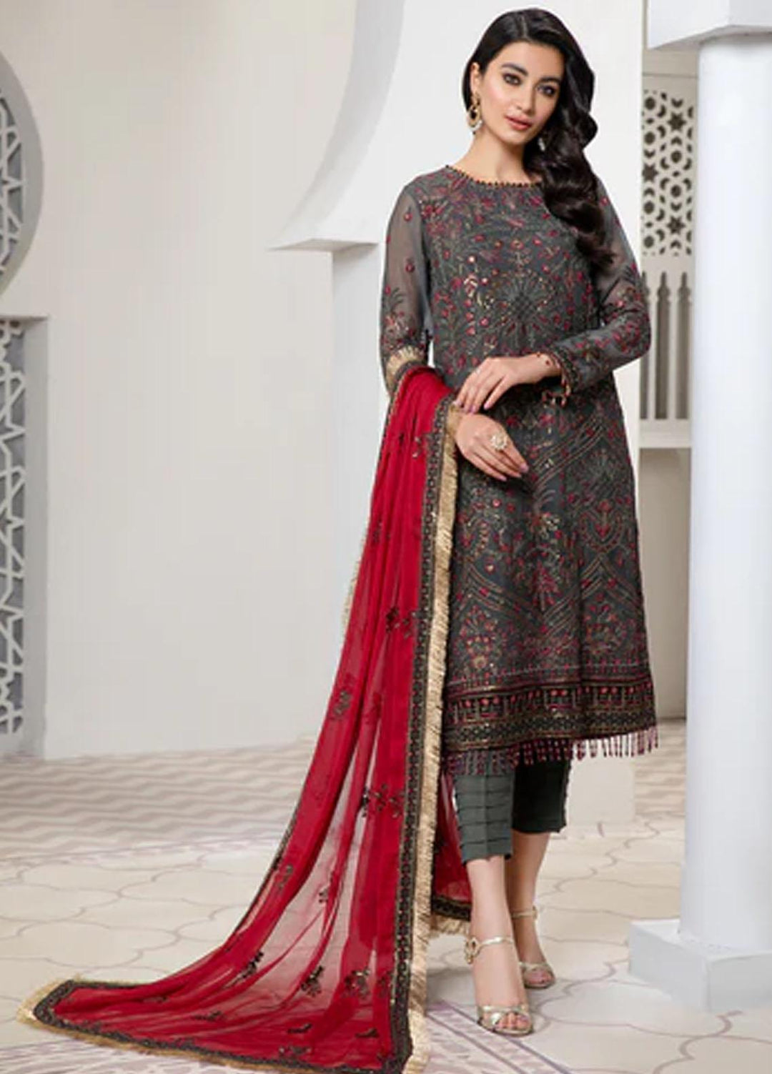 Pareesia by Zarif Embroidered  Suits Unstitched 3 Piece ZP 04 GRANITE - Luxury Collection
