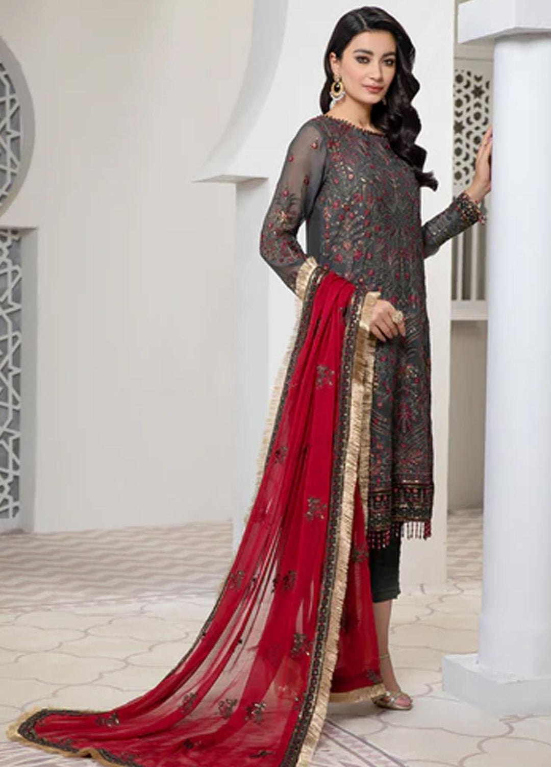 Pareesia by Zarif Embroidered  Suits Unstitched 3 Piece ZP 04 GRANITE - Luxury Collection