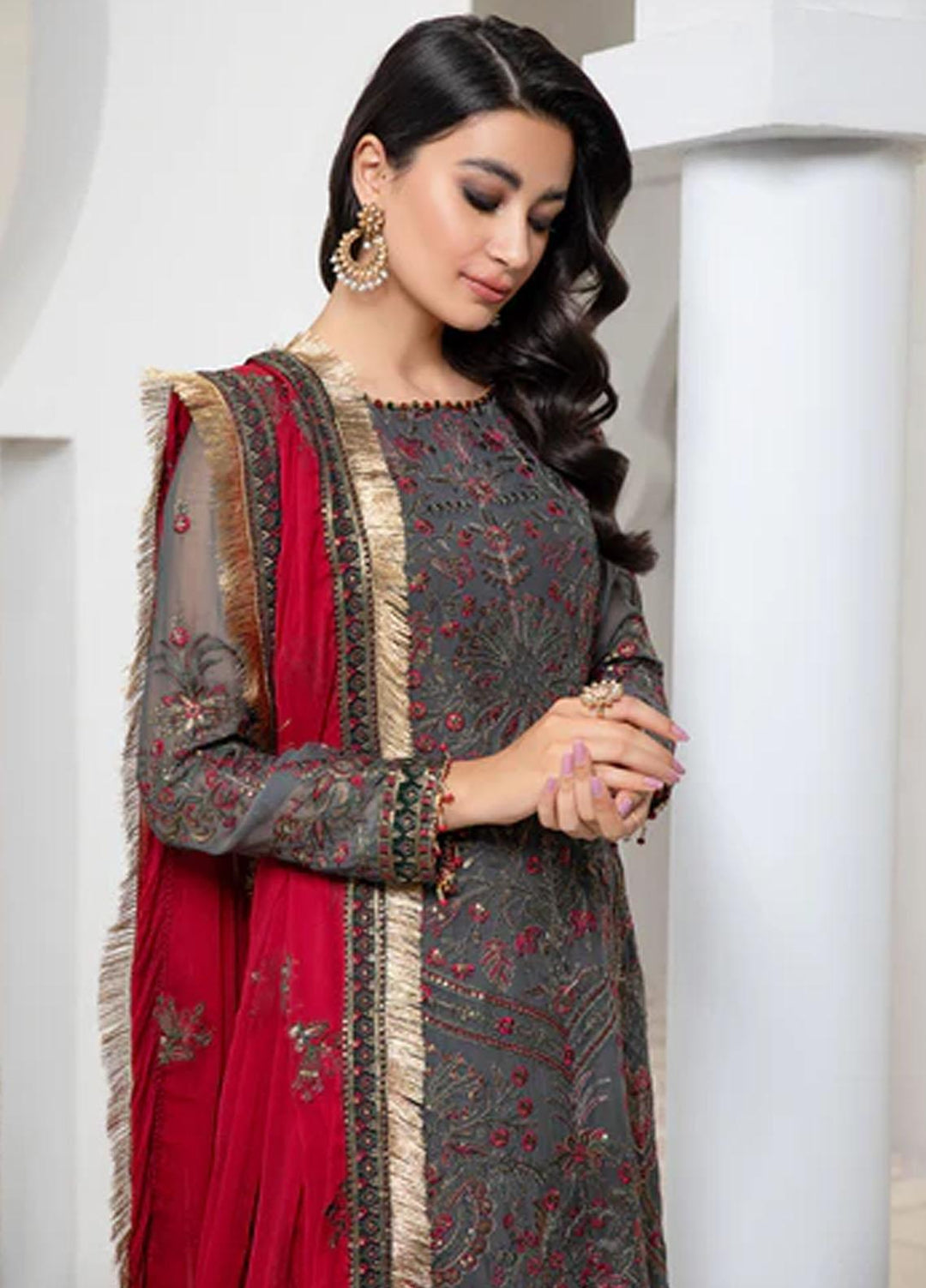 Pareesia by Zarif Embroidered  Suits Unstitched 3 Piece ZP 04 GRANITE - Luxury Collection