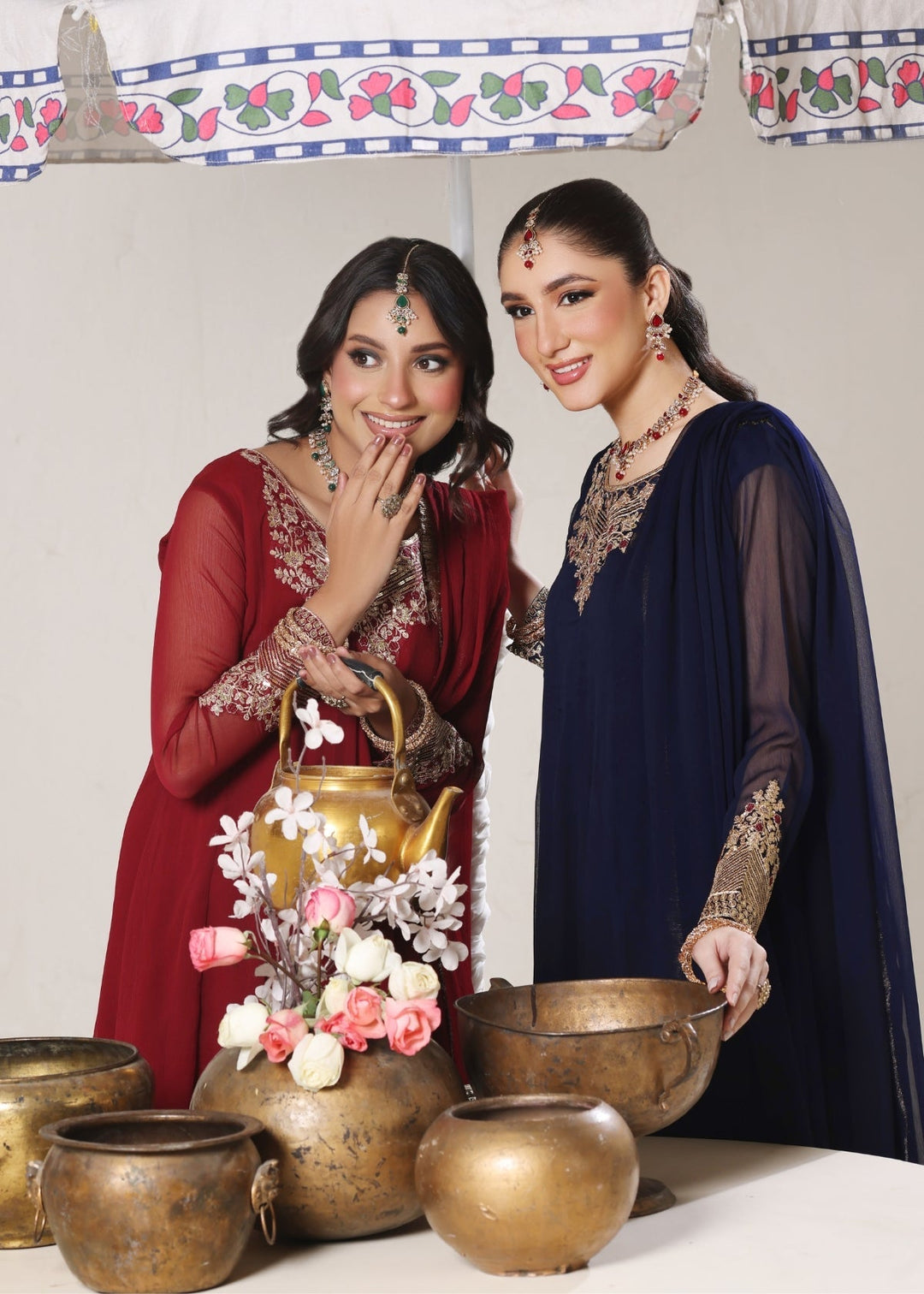 Unss Apparel Women Pret Embroidered Chiffon 3 piece suit Nure Navy Blue - Festive Collection