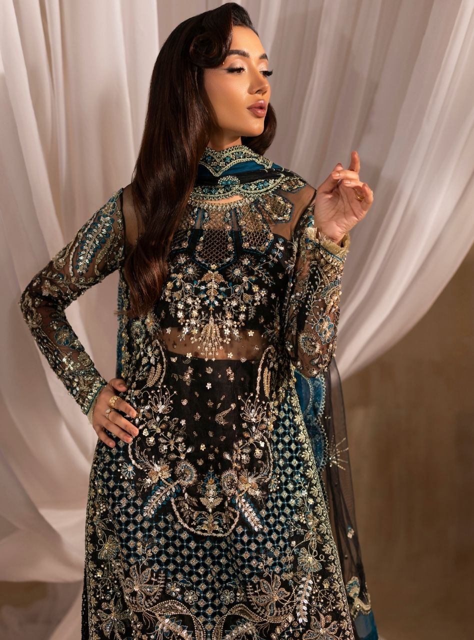 Tehwaar by Anayra Amal RTW Embroidered Net 3 Piece Suit Siyah Wedding Collection