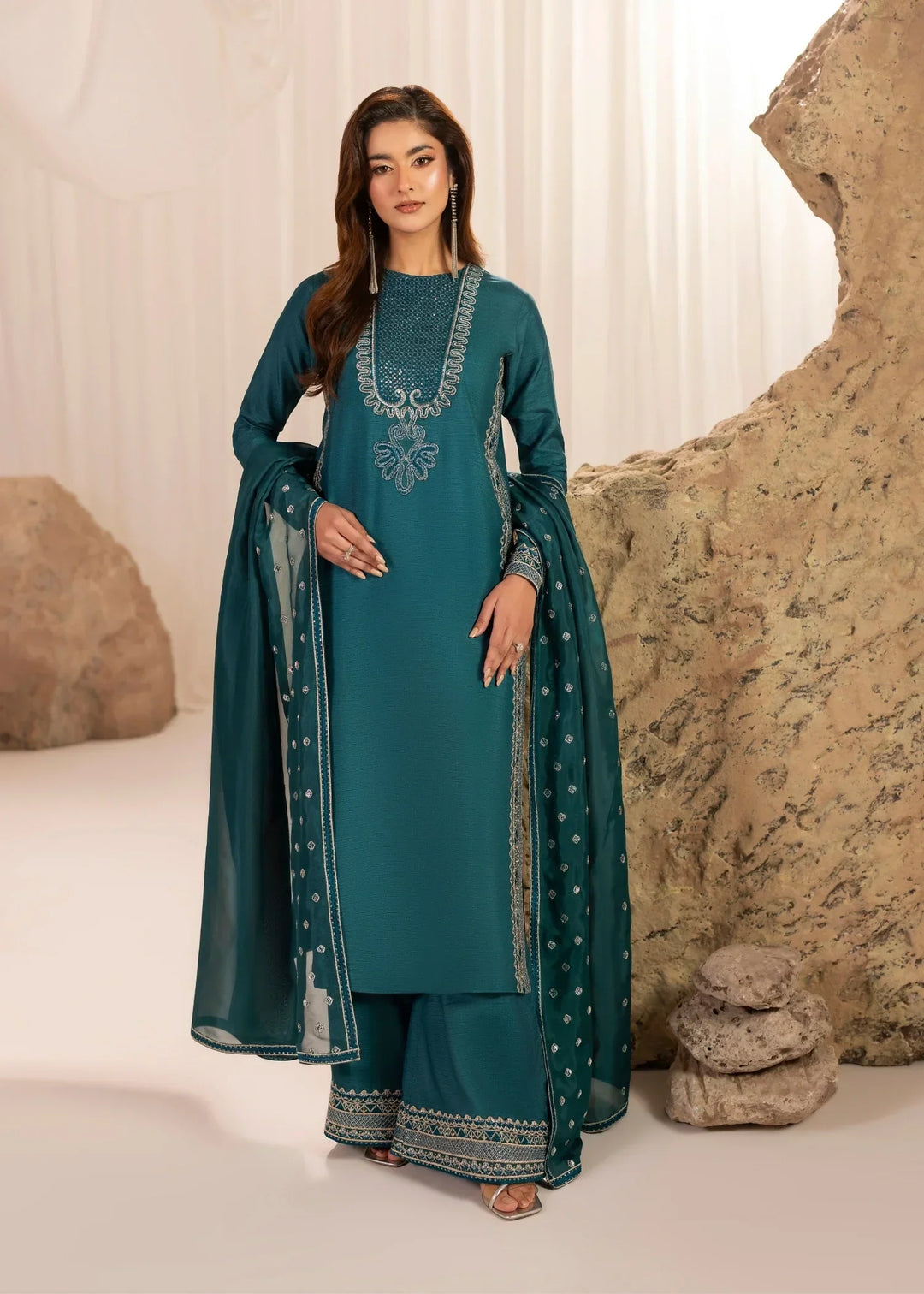 Silk Atelier by Jamni RTW Embroidered Korean Silk 3 Piece Suit OCEANETTE Festive Collection