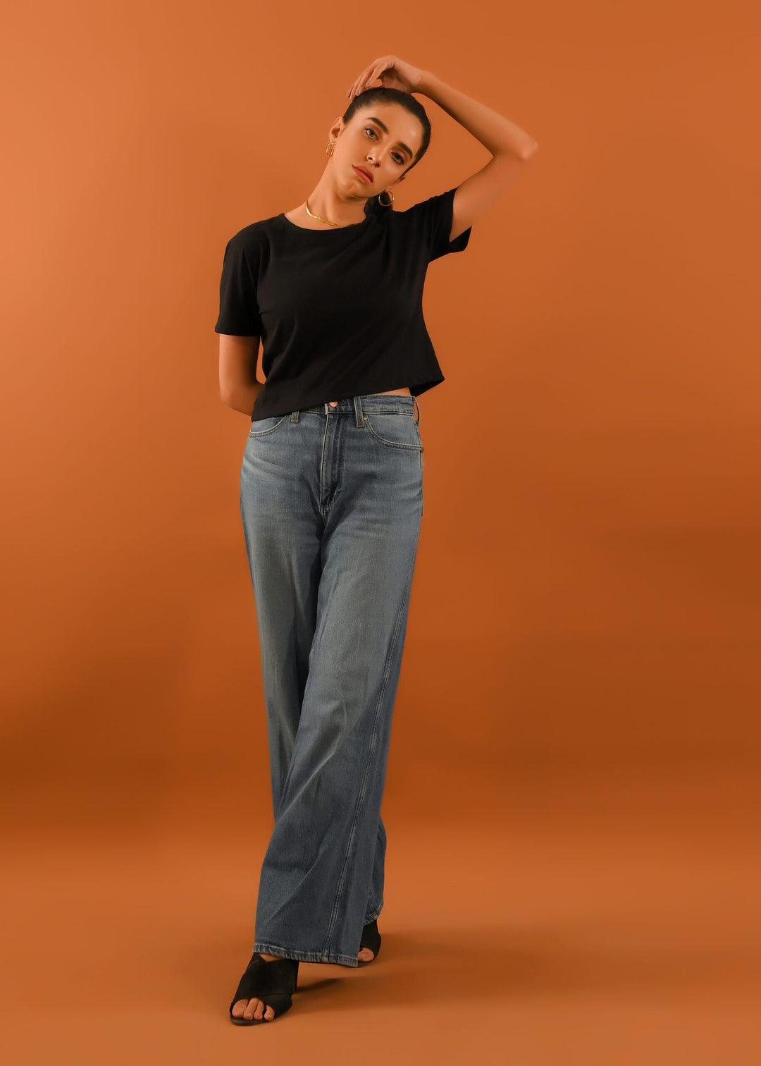 Dhaga Women Western Solids T- Shirt jersy Black Crop DT10002 - Summer Collection