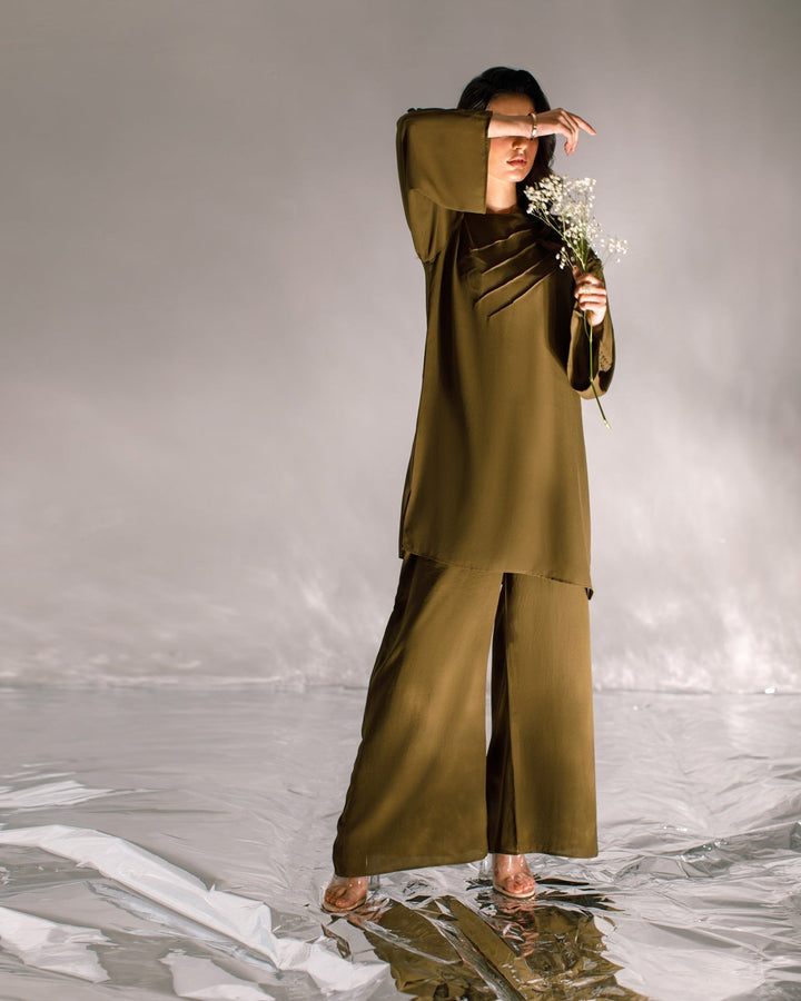 Serendipity by Ombrella Women RTW Solids Georgette 2 Piece Suit Olive Green Lyra - Casual Collection