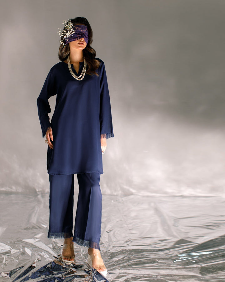 Serendipity by Ombrella Women RTW Solids Georgette 2 Piece Suit Navy Blue Aylin - Casual Collection