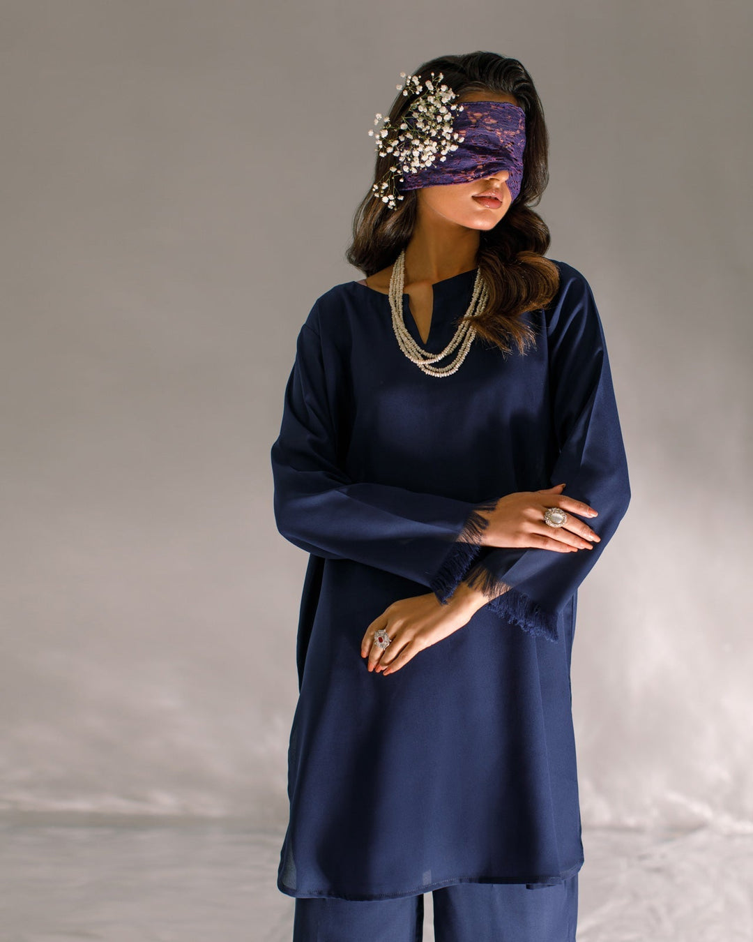 Serendipity by Ombrella Women RTW Solids Georgette 2 Piece Suit Navy Blue Aylin - Casual Collection