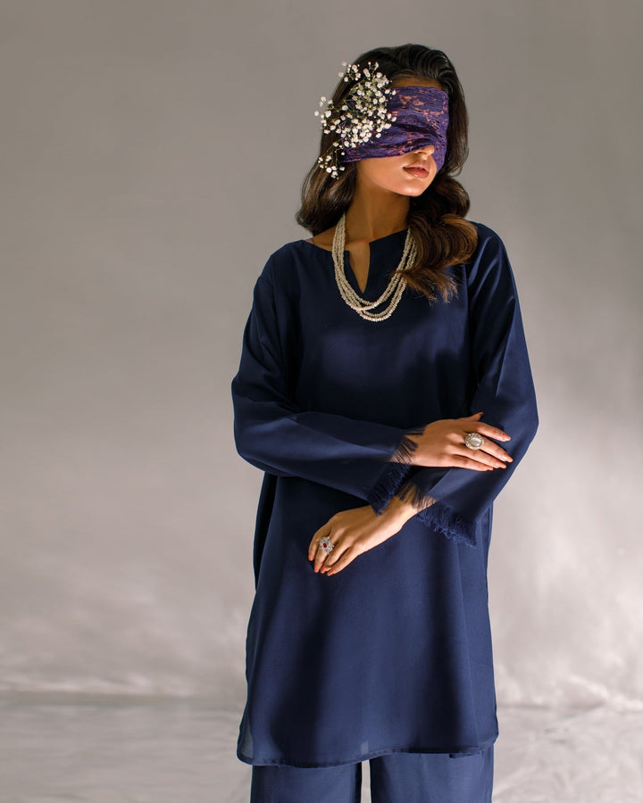 Serendipity by Ombrella Women RTW Solids Georgette 2 Piece Suit Navy Blue Aylin - Casual Collection