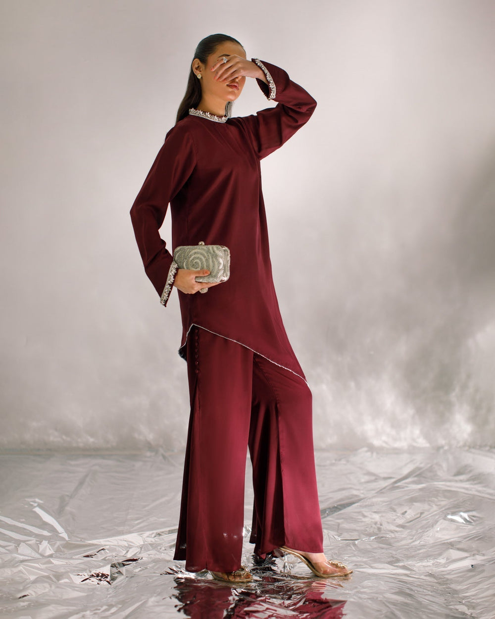 Serendipity by Ombrella Women RTW Solids Georgette 2 Piece Suit Plum Selene - Casual Collection