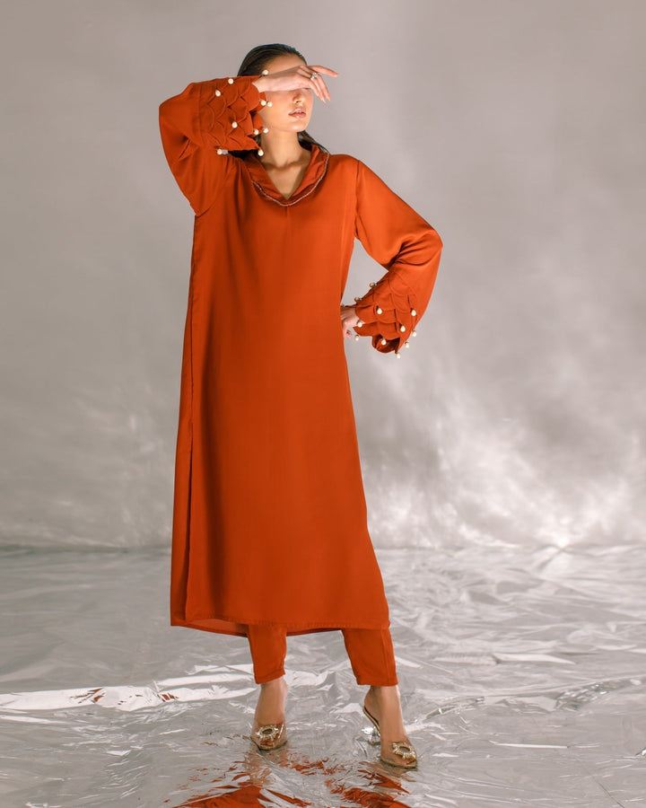Serendipity by Ombrella Women RTW Solids Georgette 2 Piece Suit Rust Rhea - Casual Collection