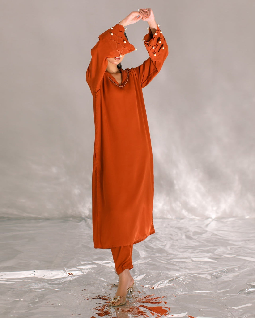 Serendipity by Ombrella Women RTW Solids Georgette 2 Piece Suit Rust Rhea - Casual Collection