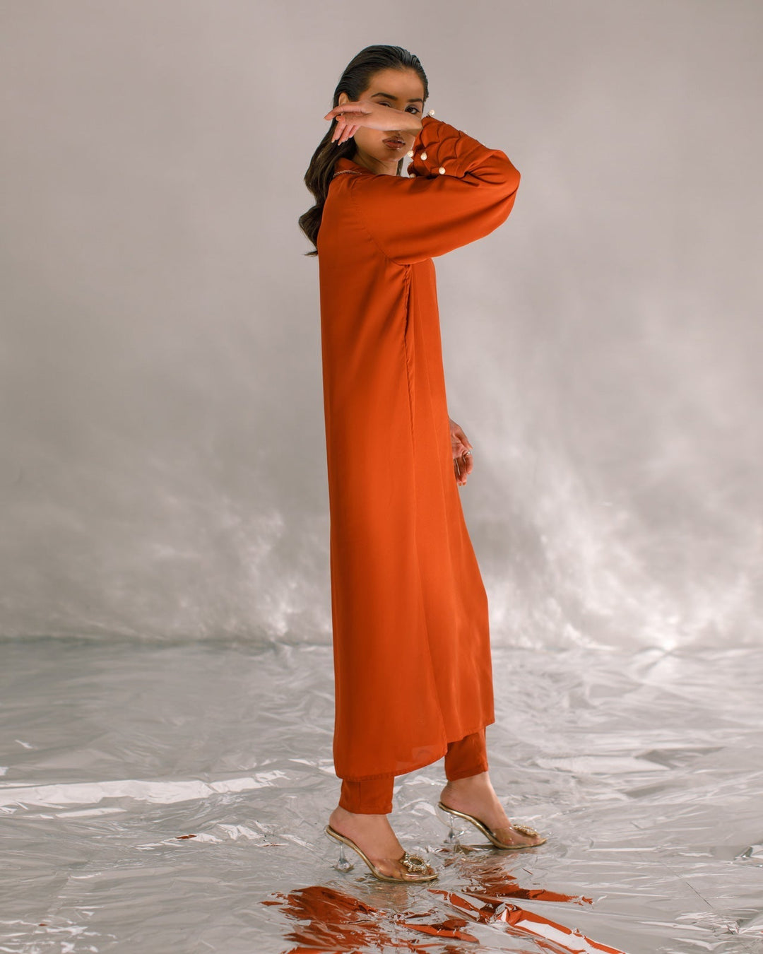 Serendipity by Ombrella Women RTW Solids Georgette 2 Piece Suit Rust Rhea - Casual Collection