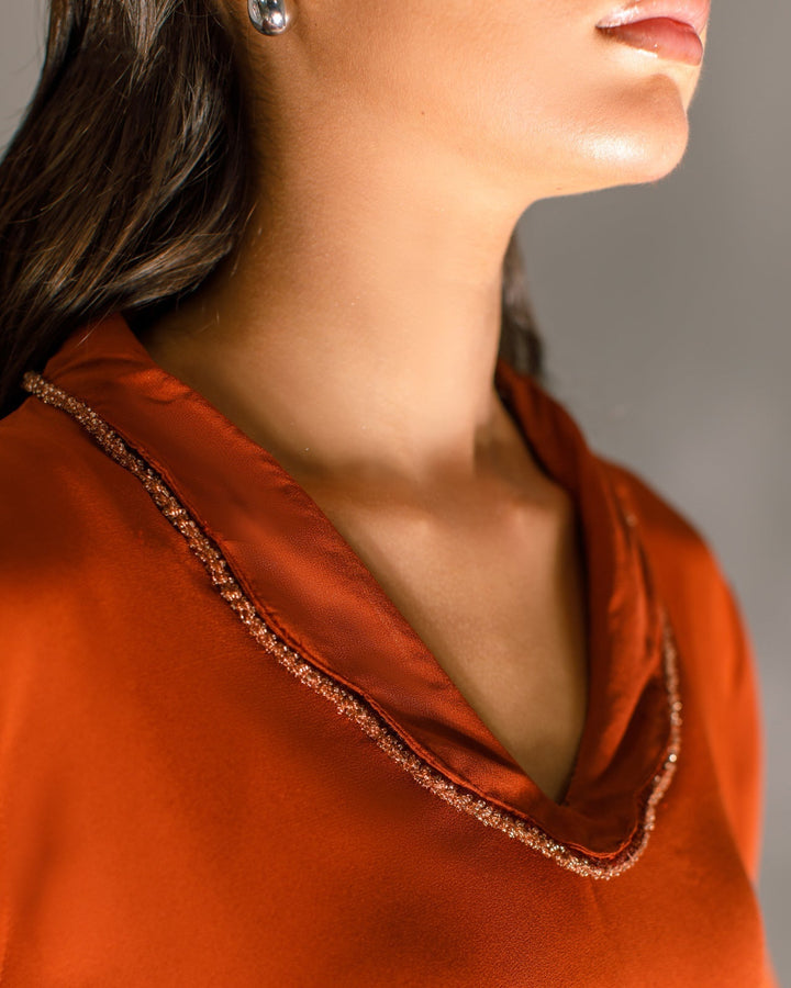 Serendipity by Ombrella Women RTW Solids Georgette 2 Piece Suit Rust Rhea - Casual Collection