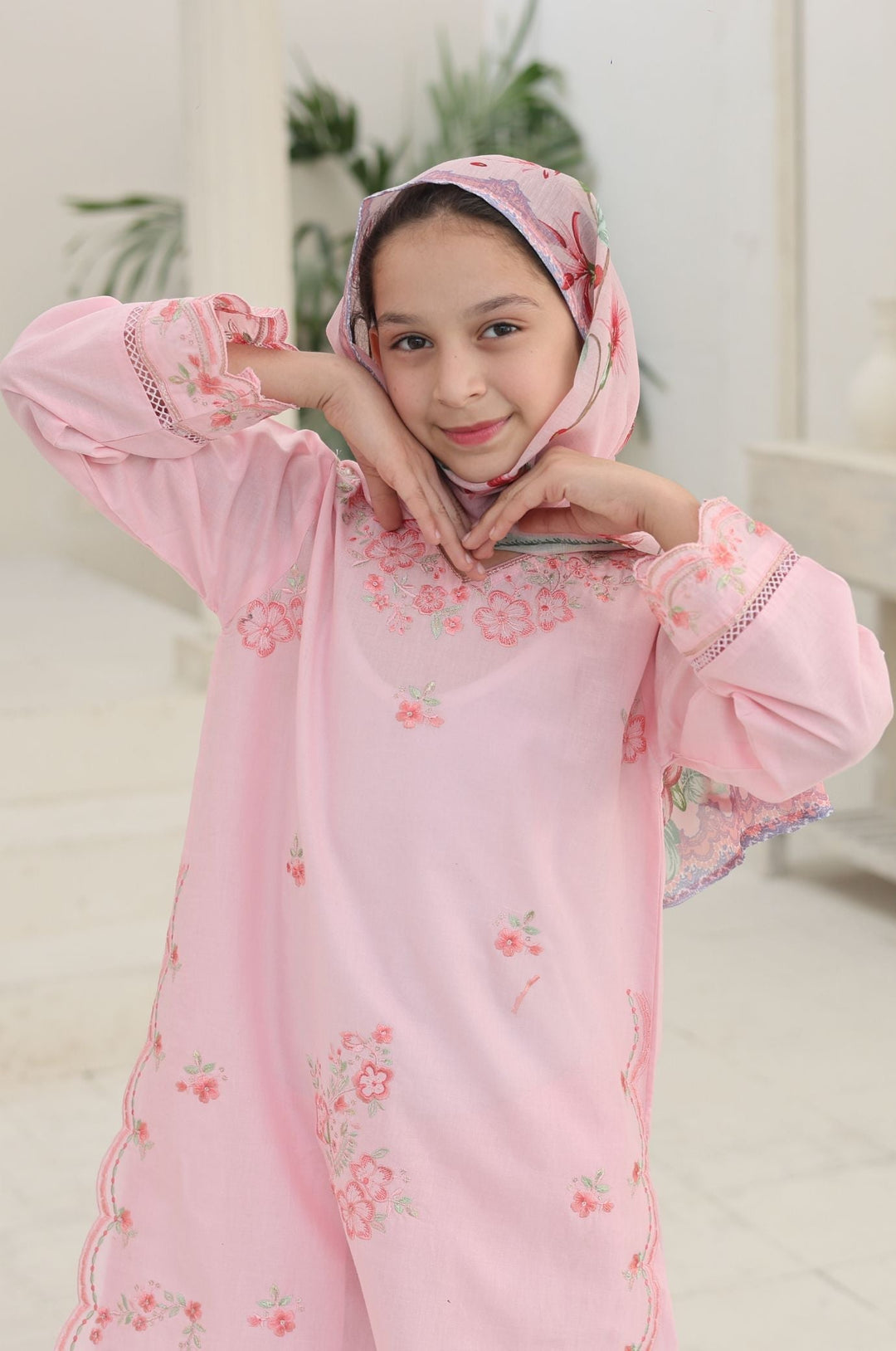 Guriya by Suntex Fabrics Girls RTW Embroidered Cotton 3 Piece Suit Blush Pink Festive Collection