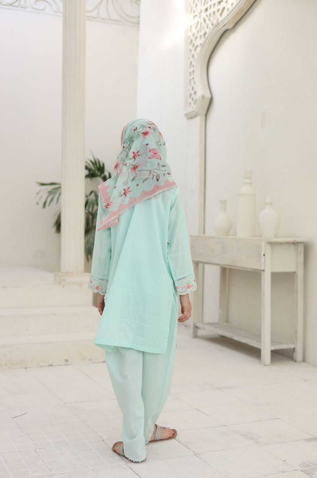 Guriya by Suntex Fabrics Girls RTW Embroidered Cotton 3 Piece Suit Aqua Flora Festive Collection