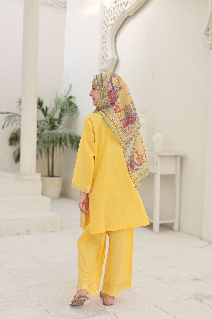 Guriya by Suntex Fabrics Girls RTW Embroidered Cotton 3 Piece Suit Yellow Blossom Festive Collection
