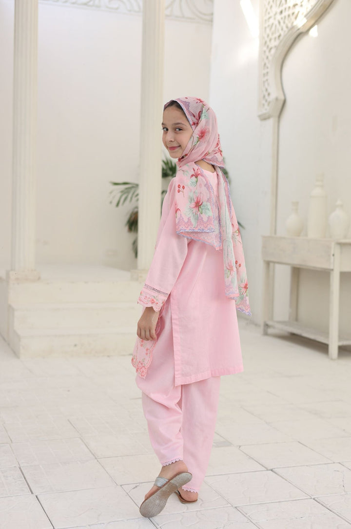Guriya by Suntex Fabrics Girls RTW Embroidered Cotton 3 Piece Suit Blush Pink Festive Collection
