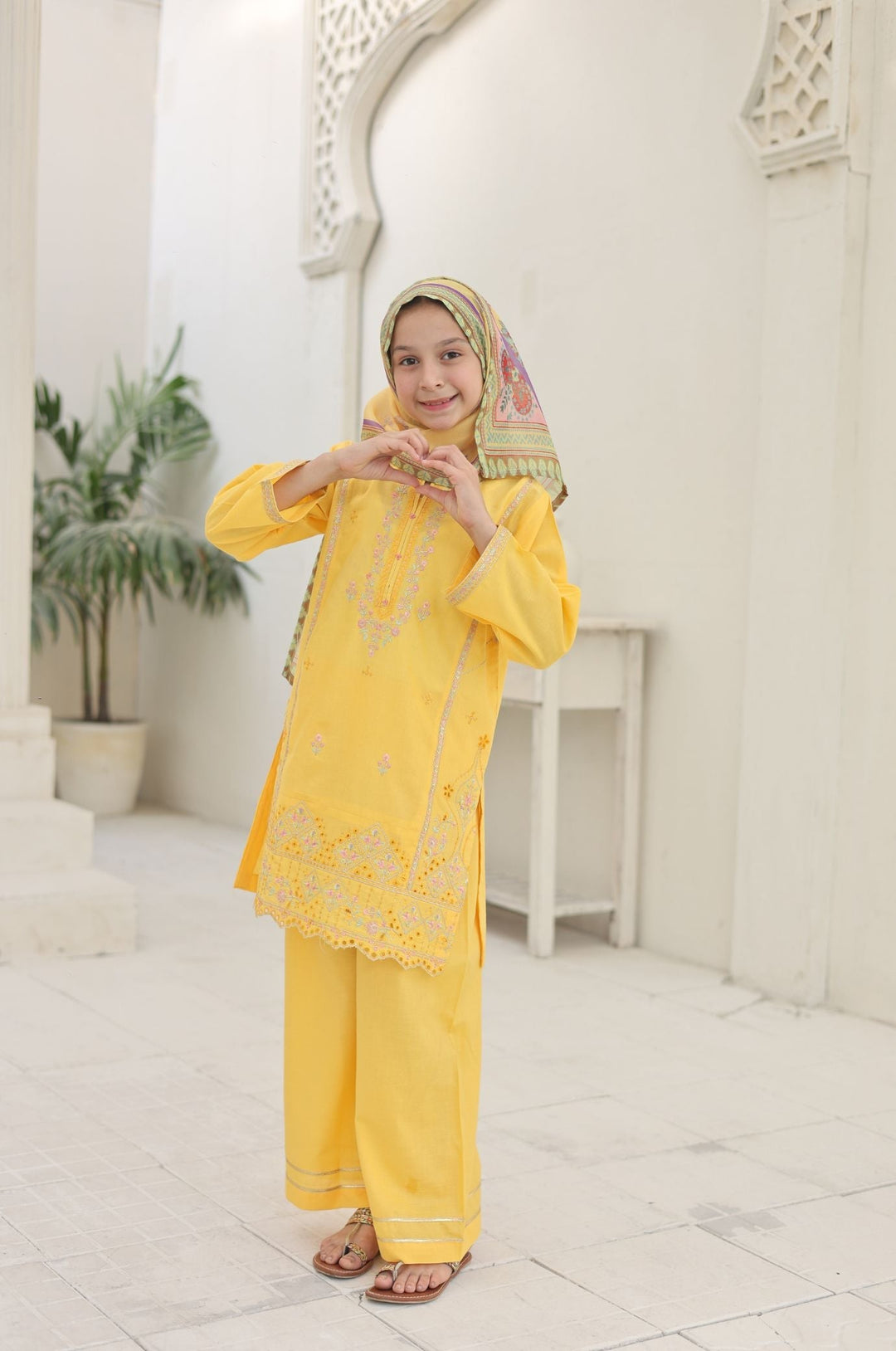 Guriya by Suntex Fabrics Girls RTW Embroidered Cotton 3 Piece Suit Yellow Blossom Festive Collection
