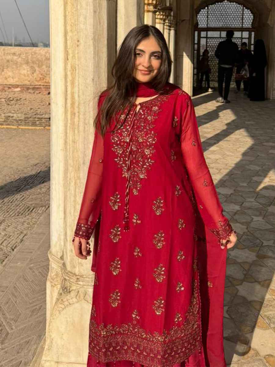 Salitex Unstitched Embroidered Chiffon 3 Piece Suit SUNW7CH088UT - Festive Collection