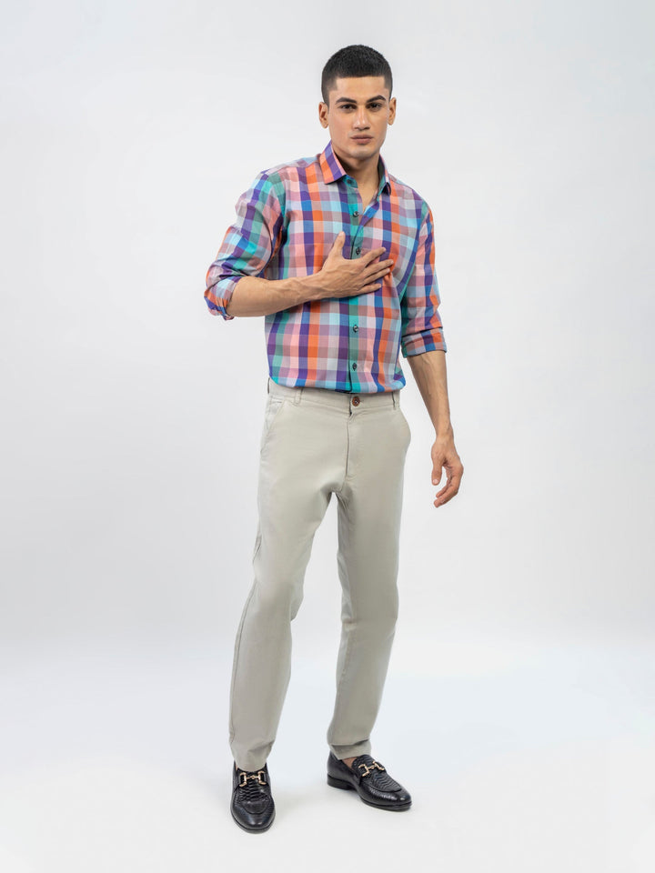 Brumano Ready To Wear Shirts Men 1 Piece Cotton Purple Multi Color Checkered Shirt 0-31-024-5075 - Summer Collection