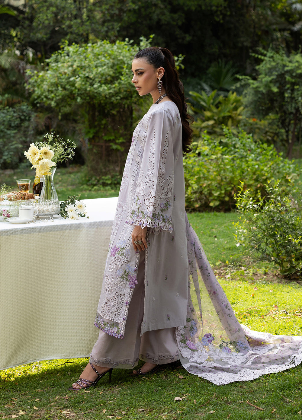 Elaf Premium Unstitched Embroidered Lawn 3 Piece Suit EL26ULF Pure Plum ELQ-4B - Festive Collection