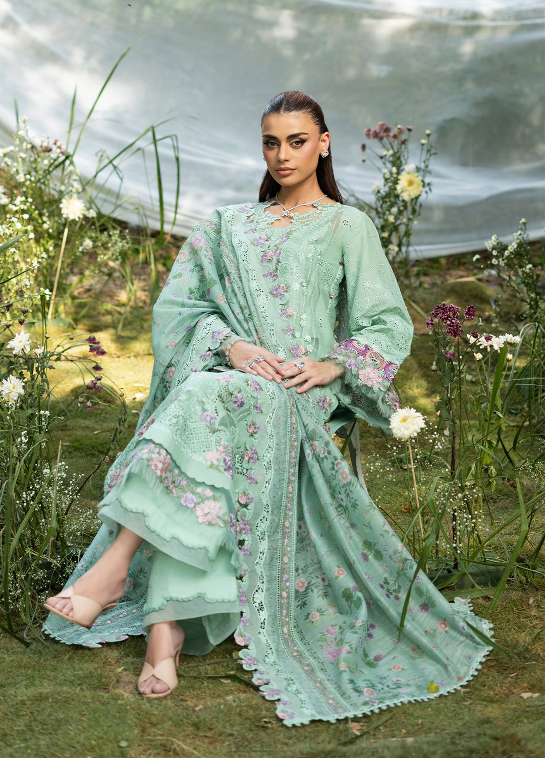 Elaf Premium Unstitched Embroidered Lawn 3 Piece Suit EL26ULF Daisy Chain ELQ-3A - Festive Collection