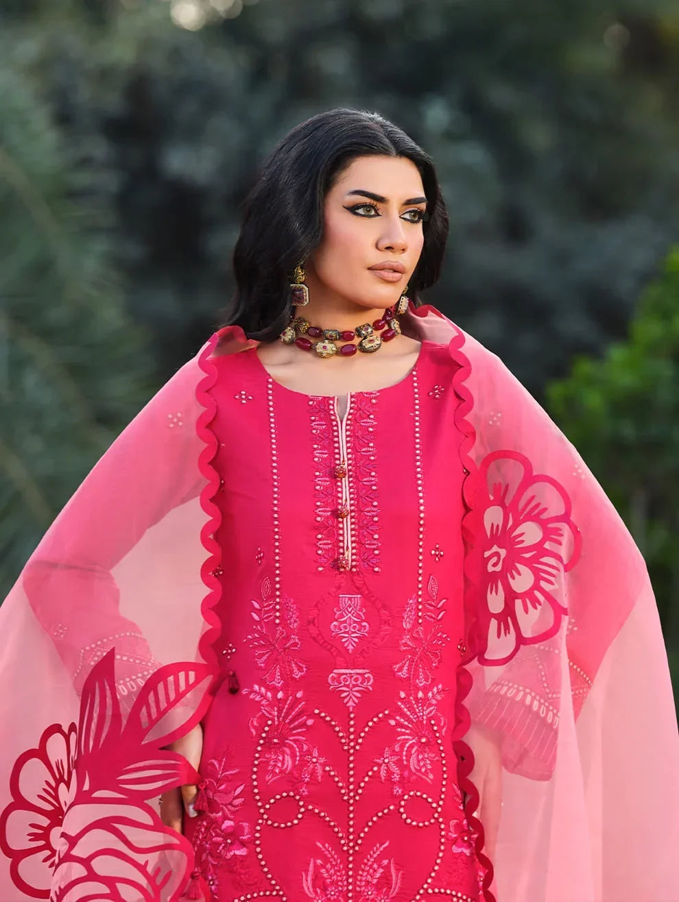 Menaal Unstitched Embroidered Lawn 3 Piece Suit ML26ULS CRIMSON ROSE - Festive Collection