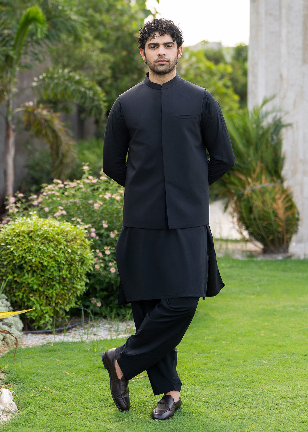 Buraq Men RTW Solids Blended 3 Piece Suit Black Formal Winter Collection