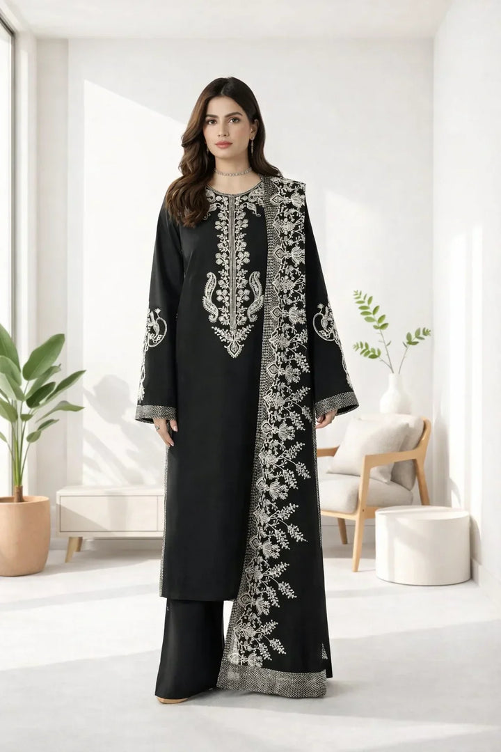 Silk Atelier by Jamni RTW Embroidered Korean Silk 3 Piece Suit MIDNIGHT BOW Festive Collection