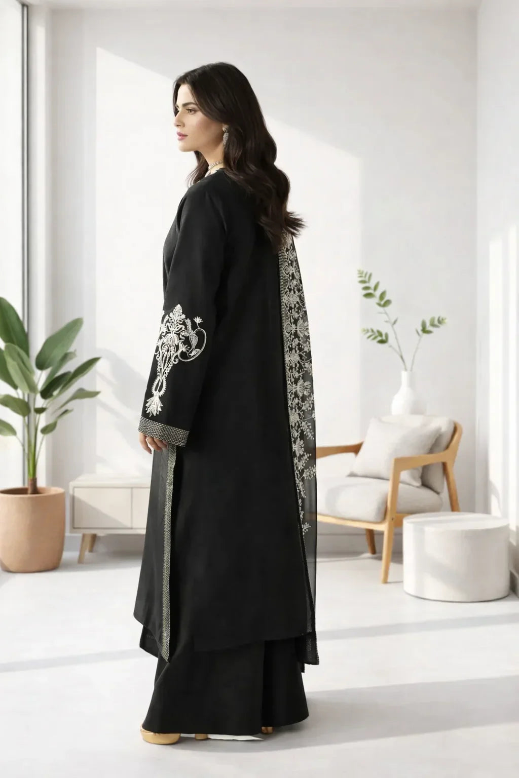 Silk Atelier by Jamni RTW Embroidered Korean Silk 3 Piece Suit MIDNIGHT BOW Festive Collection