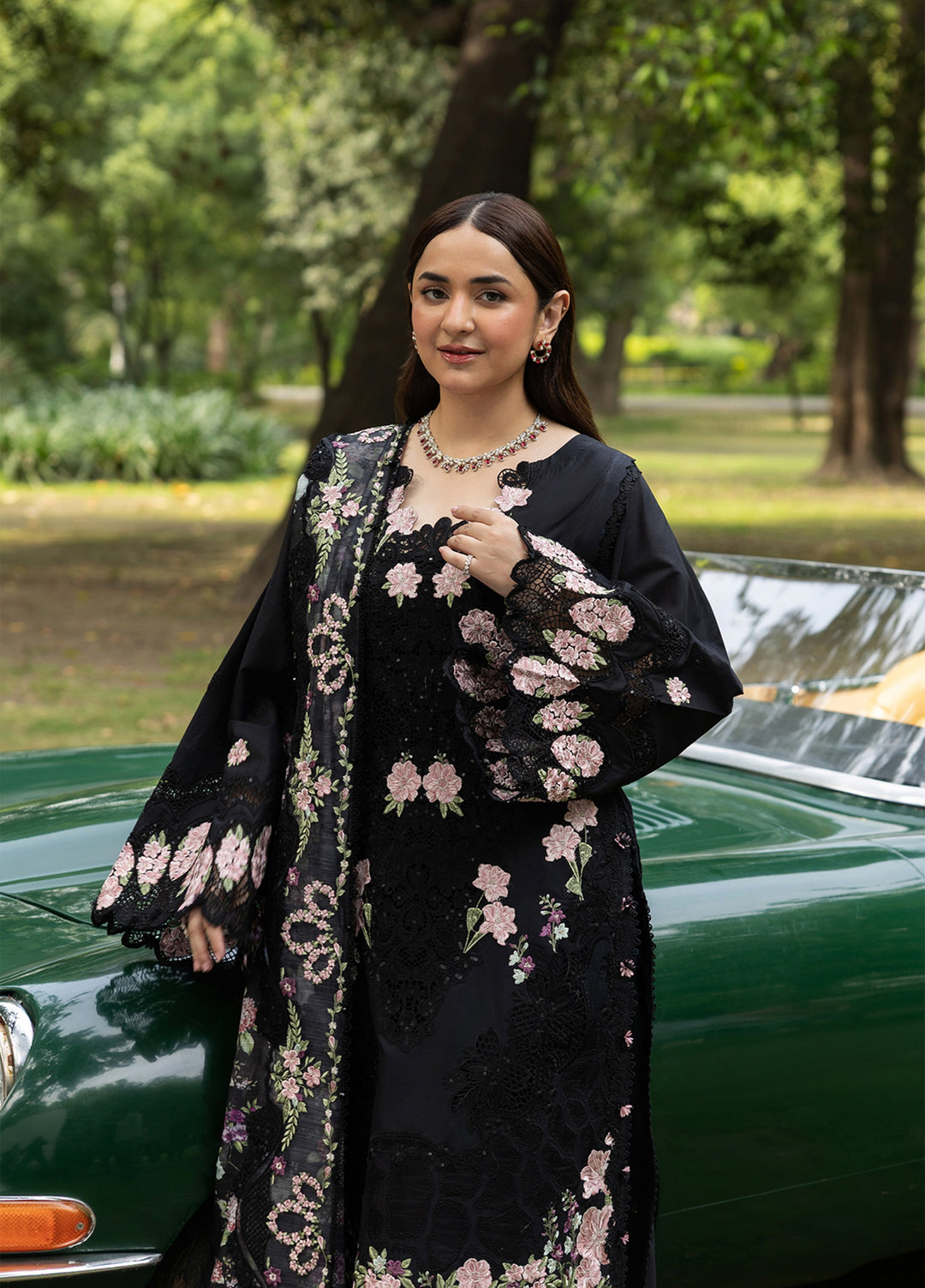 Elaf Premium Unstitched Embroidered Lawn 3 Piece Suit EL26ULF Black Mascara ELQ-5B - Festive Collection