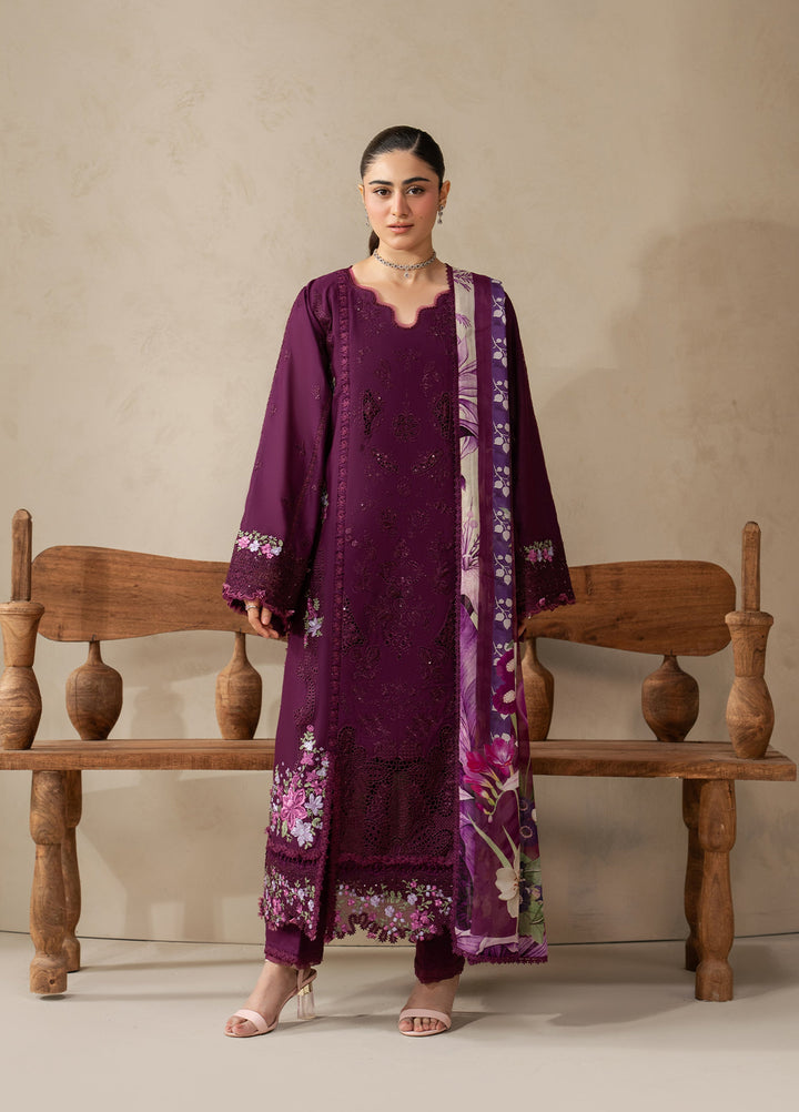 E-Craft by Elaf Unstitched Embroidered Lawn 3 Piece Suit EHC-2B Cassis - Casual Collection