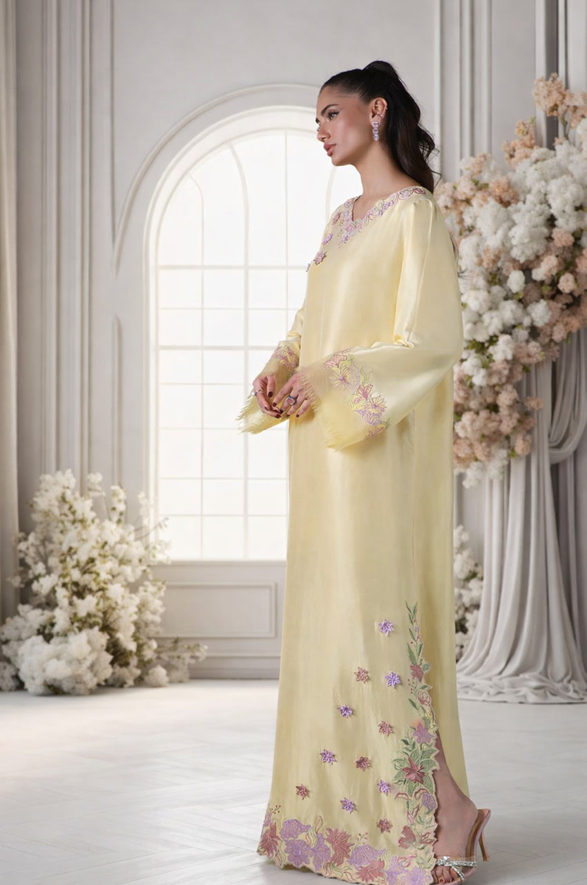 Mehr From Nizka By Nida Rehan RTW Embroidered Premium Silk 1 Piece Kaftan Ruma - Festive Collection